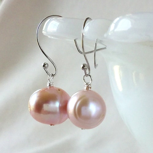 Natural Pink Pearl Earrings W/solid 925 Sterling Silver - Etsy