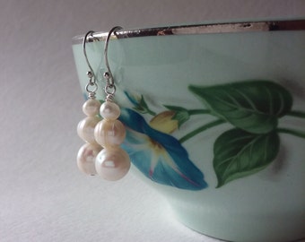 Small Triple White Pearl Earrings