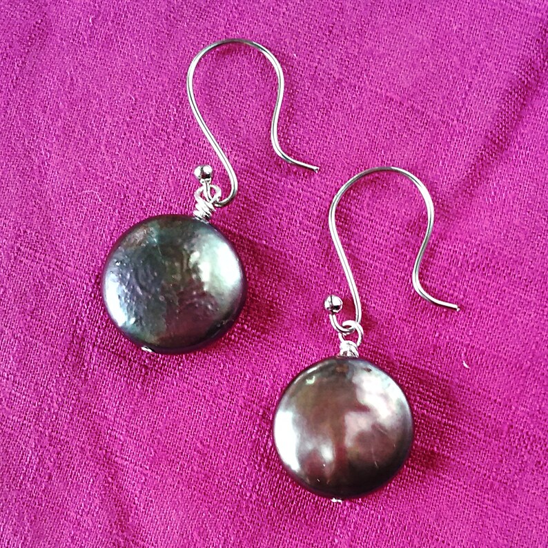 Black Coin Pearl Earrings image 5