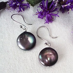 Black Coin Pearl Earrings image 4