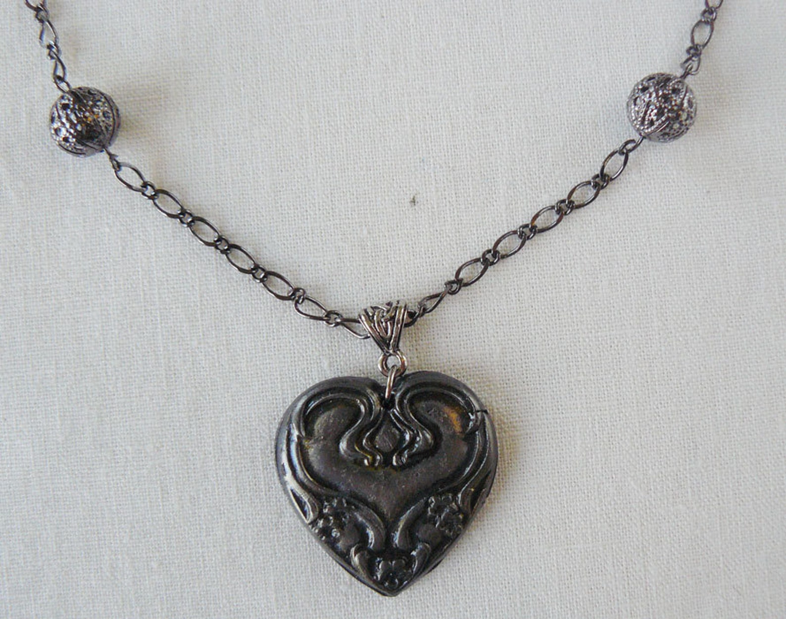 Virginia Polymer Clay Heart Necklace With Beaded Chain Etsy