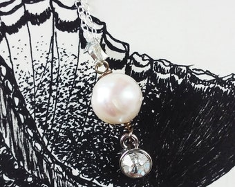 White Freshwater Pearl And Rhinestone Pendant Necklace