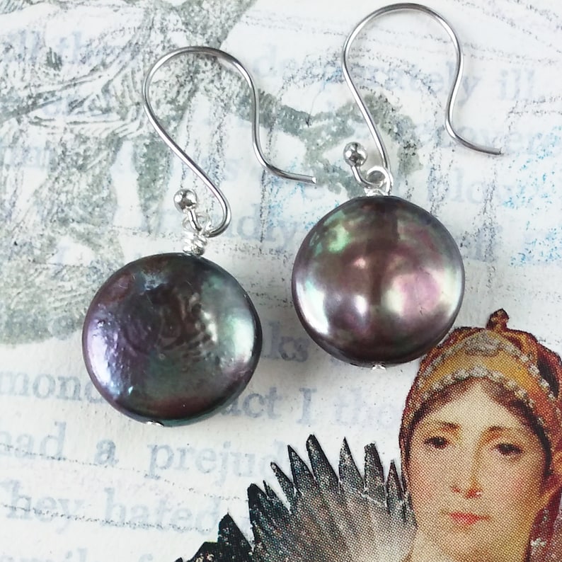 Black Coin Pearl Earrings image 6