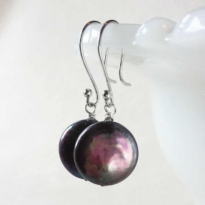 Black Coin Pearl Earrings image 1