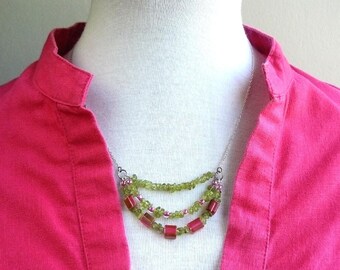 Lady Fuchsia Peridot and Glass Bead Necklace