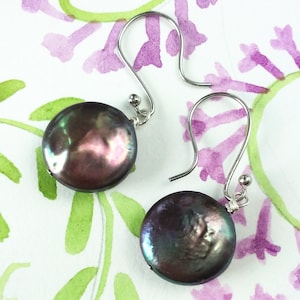 Black Coin Pearl Earrings image 3