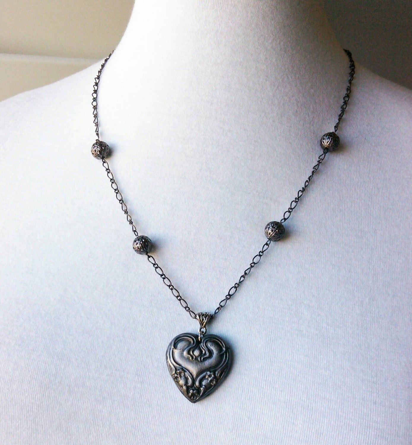 Virginia Polymer Clay Heart Necklace With Beaded Chain Etsy