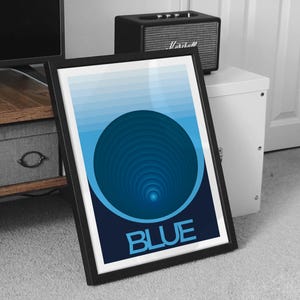 Retro Blue Wall Art Print – Minimalist Abstract Digital Poster, Geometric Printable Art