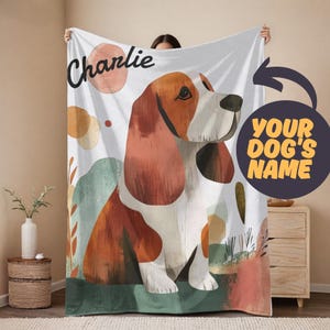 Basset Hound Blanket - Custom Dog Blanket - Dog Portrait - Personalized Pet Blanket - Dog Mom - Name Blanket - Boho Throw Blanket