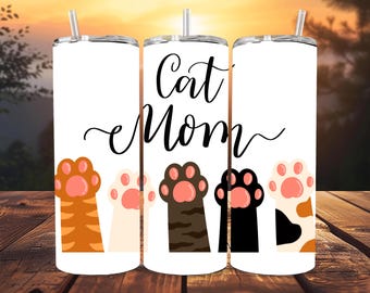 Cat Mom Stainless Steel Tumbler, Insulated 20oz Cat Lover Gift