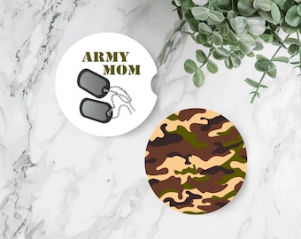 Army Mom Car Coaster | Military Family Dog Tags Camo Coaster | Army Sister Brother Dad Gift | Military Mom Gift | Car Accessories Set