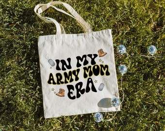 In my Army Mom Era 12x15 durable canvas tote for shopping and errands, thoughtful military mom gift