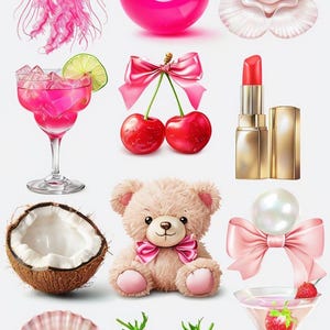 Coquette Pink Poster, rosa, nallebjörn, snäckor, flickigt, körsbär, bär, 8-boll