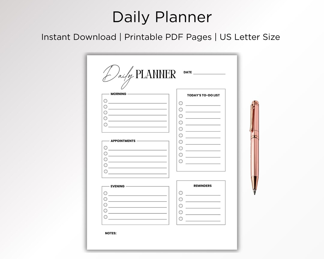 Minimalist Daily Planner Printable, Morning & Evening Routines, To-do ...