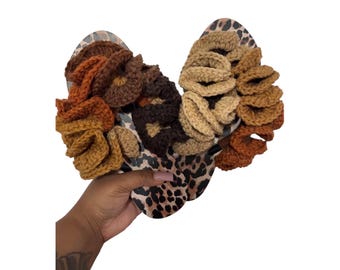 Latte Leopard Crochet Ruffle Flip Flops