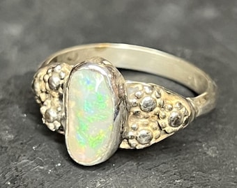 100% natural solid green crystal Australian opal in handmade sterling silver ring US 10.5