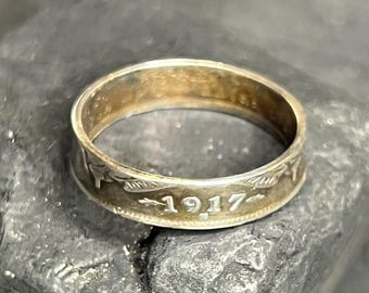 Sterling ring from real 1917 Australian coin, AUS U 1/2, US 10.5