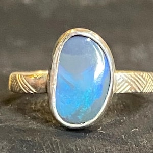 100% natural solid blue Australian black opal in handmade sterling silver ring US 6.5