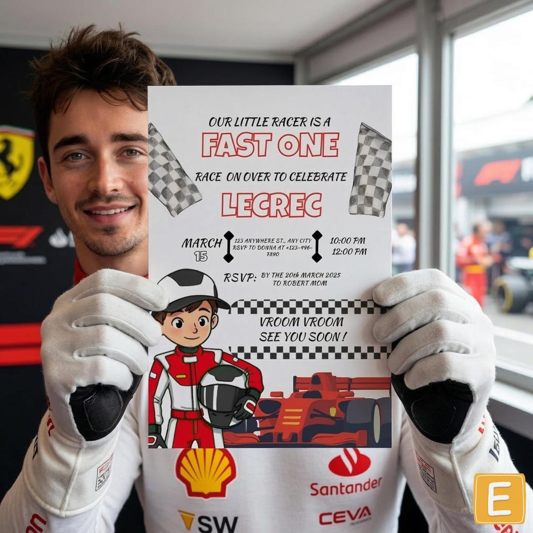 Formula One Birthday Invitation: Race Car Party, F1 Theme (digital ...