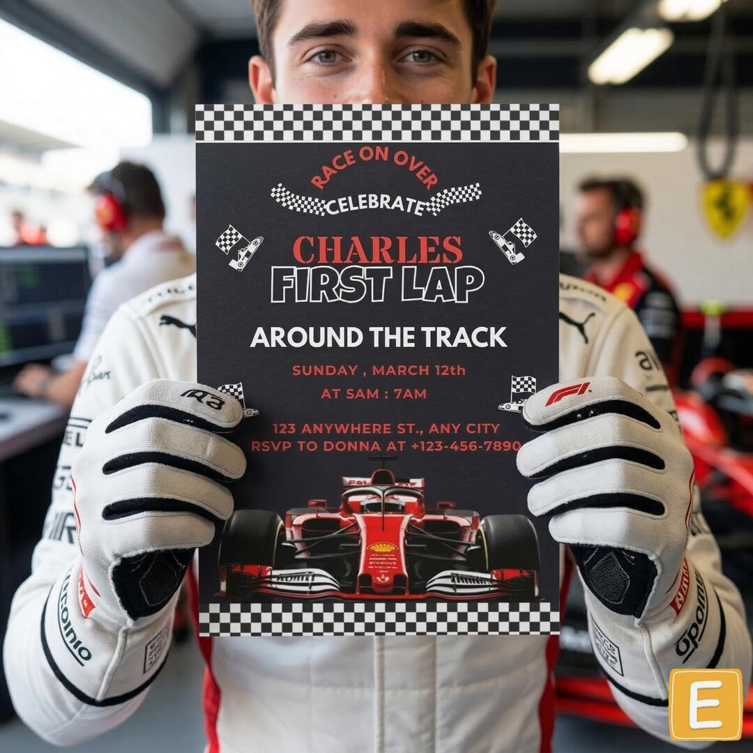 Charles First Lap Birthday Invitation, F1 Race Car Party E-vite ...