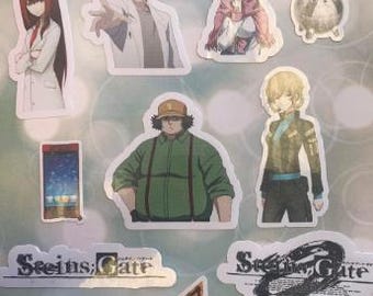 Anime-stickerset Steins Gate – 11 vinylstickers + metalen afwerking – opties glanzend en mat