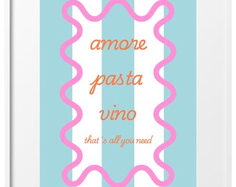 Pasta Vino Poster-Italienisches Küchenbild | Küchenposter | Geschenk Pasta -und Weinliebhaber
