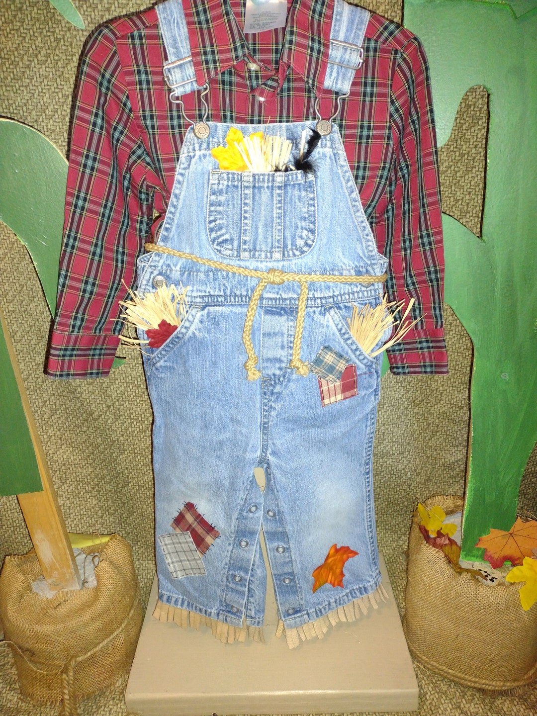 Boys 1824 Months Scarecrow Costume Outfit Photo Prop, 2T Plaid Shirt