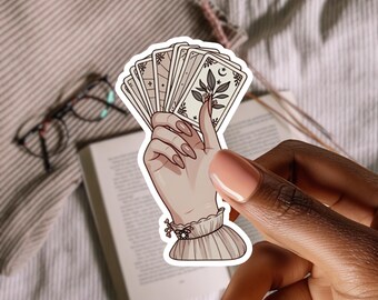 Tarot Card Hand Sticker | Witchy Tarot Sticker | 2 Inch Shiny Vinyl | Bookish Mystical Laptop Sticker | Water Resistant