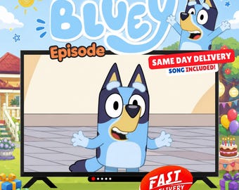Vídeo personalizado de cumpleaños de Bluey, episodio animado personalizado para niños, regalo sorpresa de cumpleaños, entrega el mismo día.