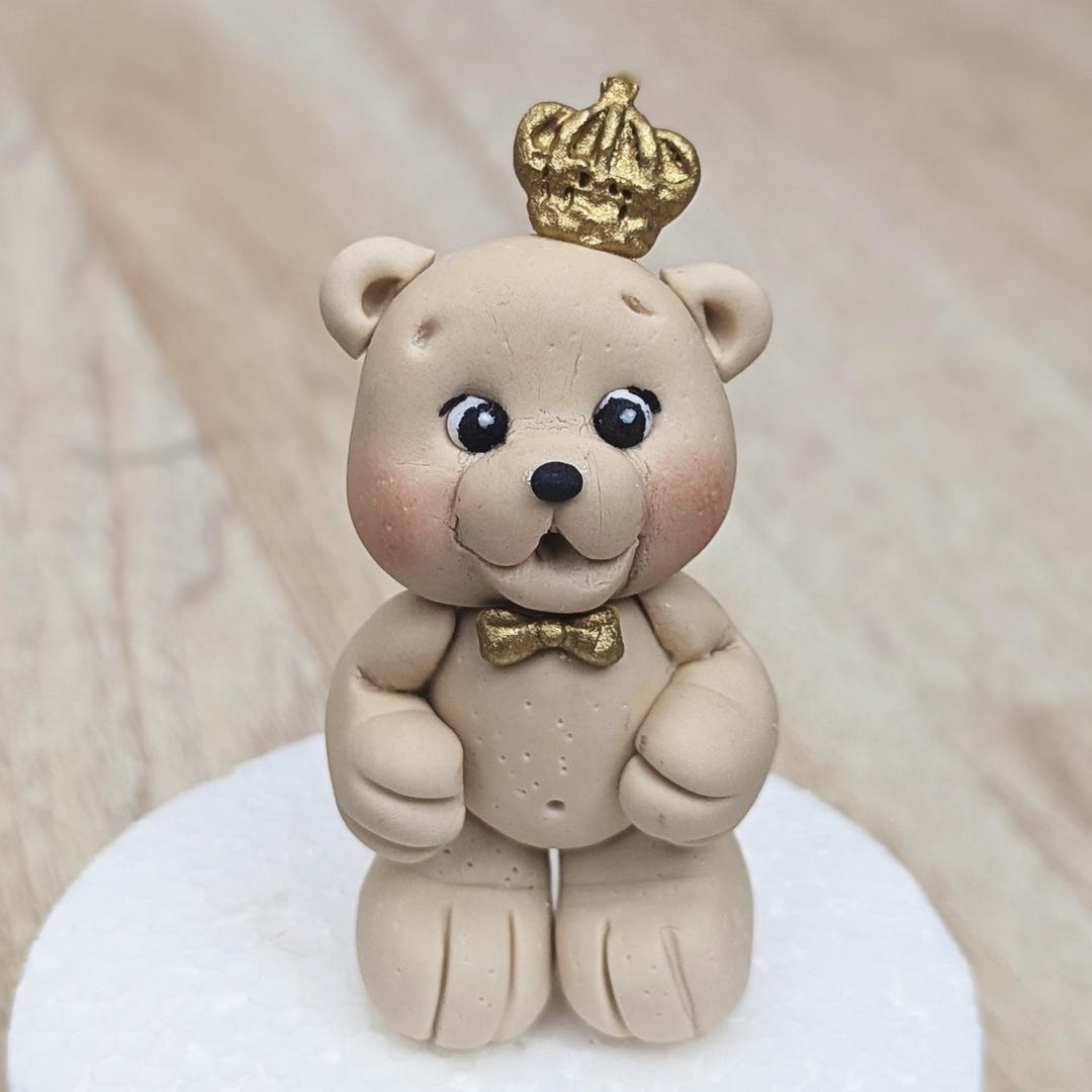 Teddy Bear Cake Topper With Gold Crown – Fondant Royal Baby Shower ...