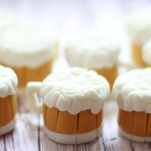 Beer Mug Cupcake Toppers, set of six. Edible Fondant Beer Steins for Oktoberfest, Birthday, Bachelor Party