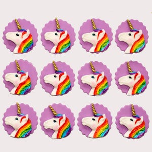 Rainbow Unicorn Cupcake Toppers. Magical Edible Decorations for Birthday Parties, Baby Showers & Kids Events. Set of 12
