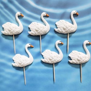 Swan Cupcake Toppers – Elegant White Bird Decorations for Weddings, Baby Showers, Birthdays & Princess Parties. Set of six.