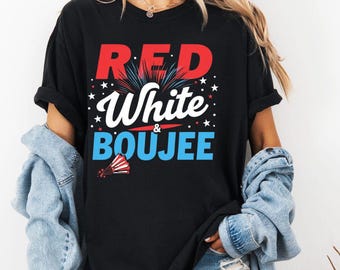 LORSU Women's 'Red White And Boujee' Patriotic T-Shirt - Distressed American Flag Print, 4th Of July Tee (White, M) - View #7