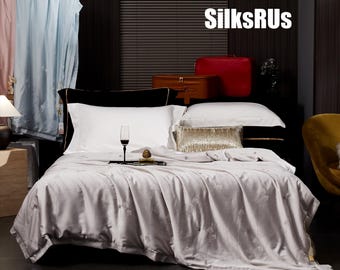 Floral Silk Comforter: Lightweight Cotton Cover, Rhinestone Monogram