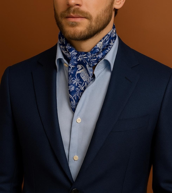 Silk Wool Double-sided Scarf – Indigo & Black Reversible Aviary