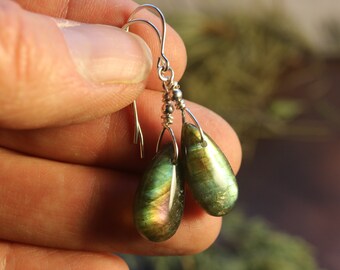 Labradorite Sterling Earrings, Gift for Mom, Healing Crystal