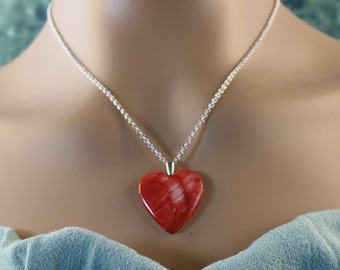 Spiny Oyster Heart and Sterling Necklace