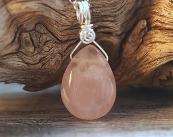 Rose Quartz Pendant Necklace, Yoga Necklace, Healing Crystal, Mothers Day Gift