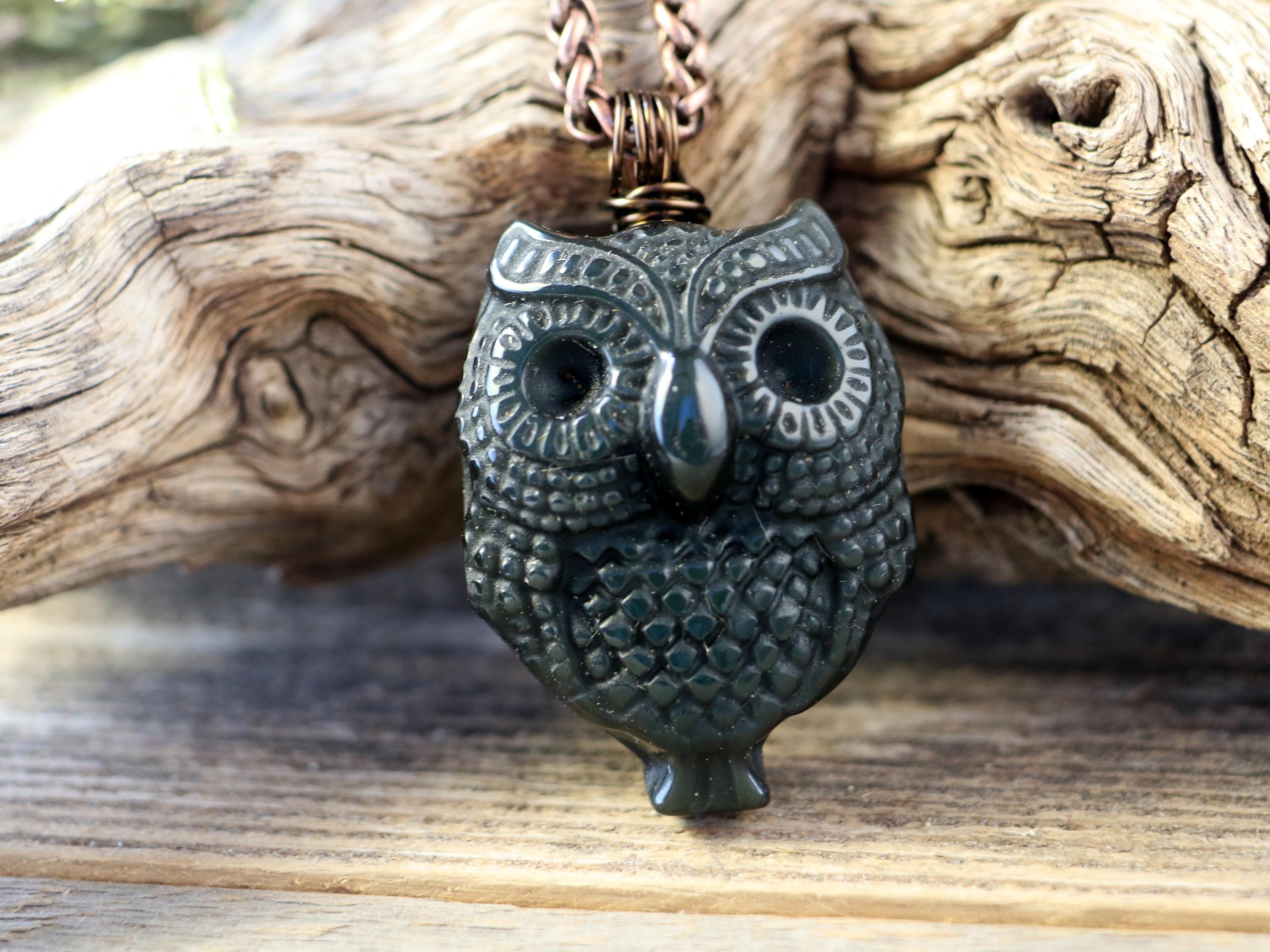Obsidian Owl Talisman Pendant and Copper Necklace