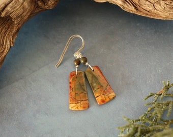 Earthy Gift for Mom, Red Creek Jasper Earrings, Autumn Jewelry