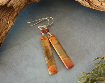 Skinny Red Creek Jasper Earrings, Gift for Mom, Natural Stone Earrings