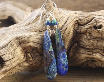 Neon Azurite Gemstone Dangle Earrings, Gift for Her