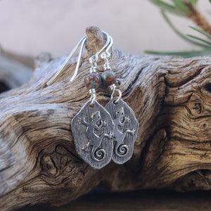 Silver Southwest Lizard Charm and Gemstone Earrings, Handmade in New Mexico
