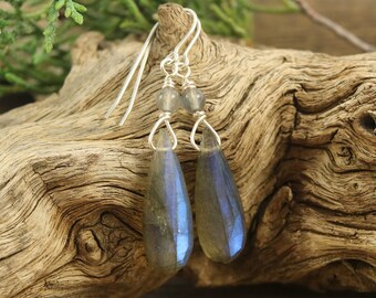 Labradorite Dangle Earrings, Gift for Mom, Gift for Wife