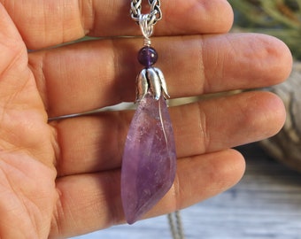 Easter Amethyst Necklace, Art Nouveaux Long Necklace, Gift for Mom, February Birthstone