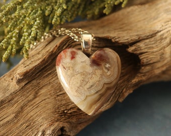 Crazy Lace Agate Heart Pendant Necklace, Gift for Her, Healing Heart, Gift for Mom