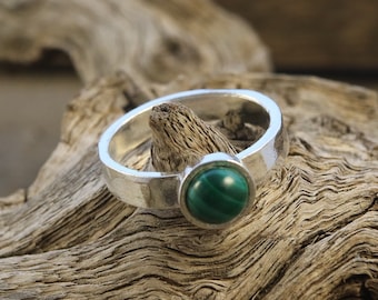 Green Malachite Silver Ring, Gemstone Ring, Dyslexia Stone