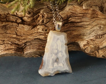 Natural Slab Blue Lace Agate Pendant, Gift for Mom, Rock Lover Gift, Agate Jewelry