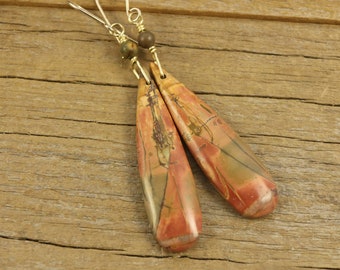 Red Creek Jasper Earrings, Casual Jewelry Gift for Mom